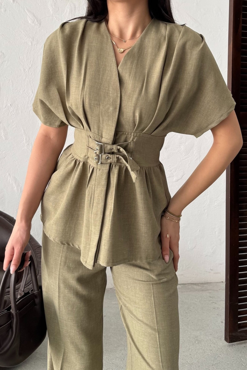 Wholesale Khaki Linen Two-Piece Suit