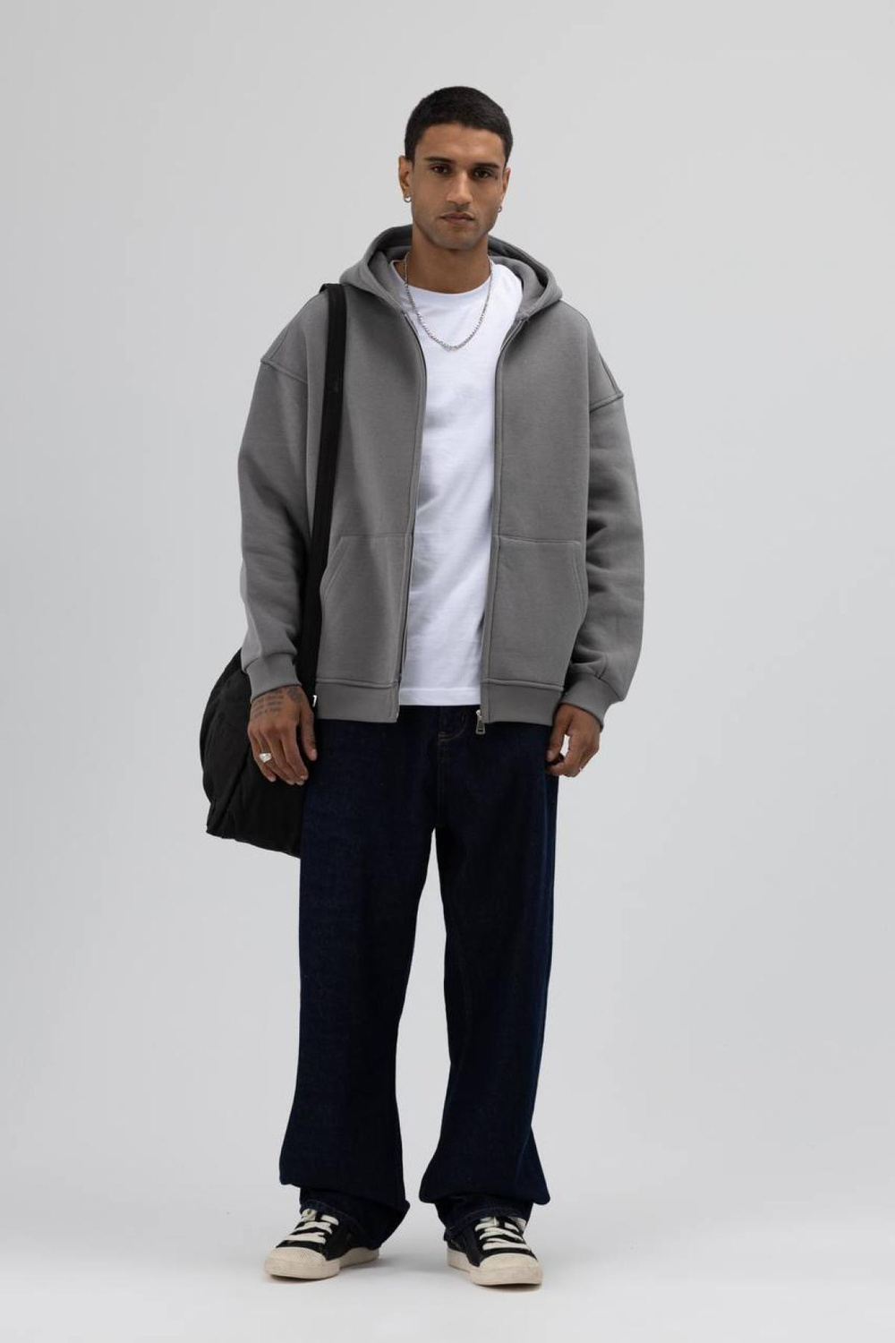 Wholesale Men Anthracite Zip-Up Hoodie