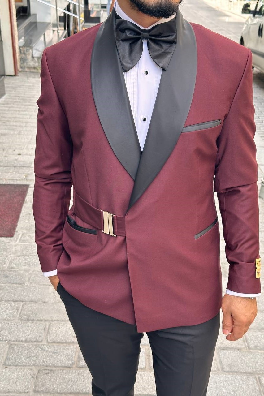 Wholesale Men Bordeaux Three-Piece Suit 1744W26-007