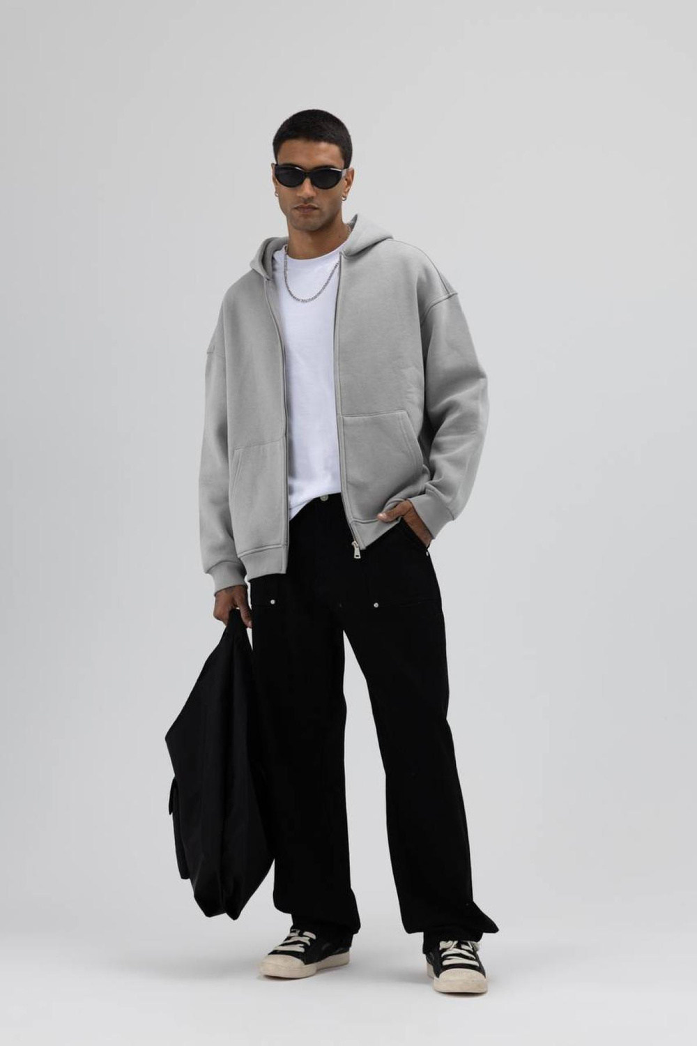 Wholesale Men Gray Zip-Up Hoodie