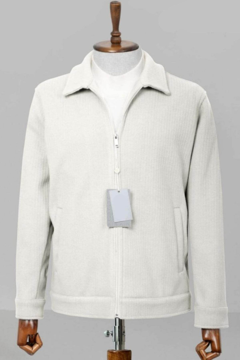 Wholesale Men Light Beige Ribbed Biker Jacket 738141