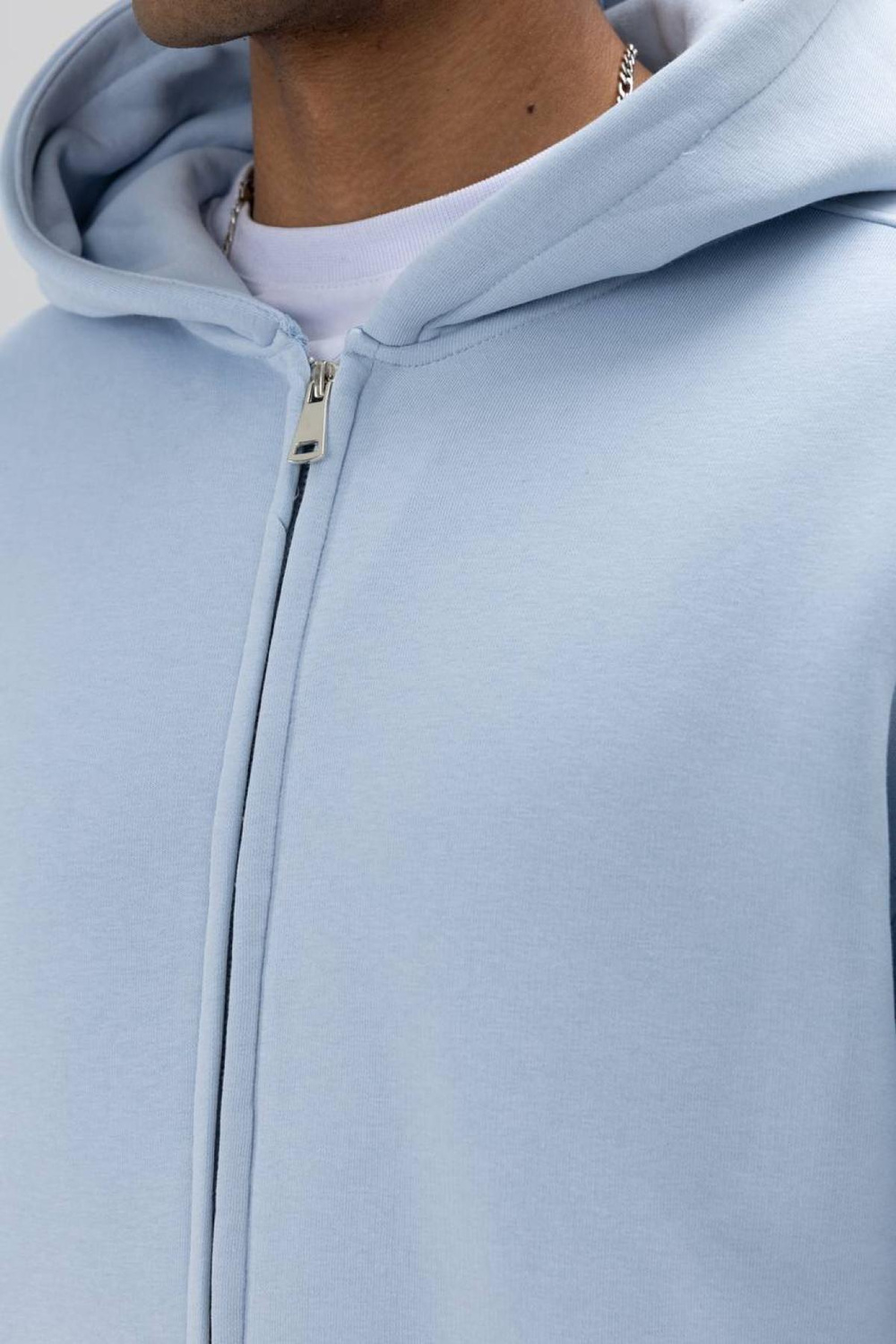 Wholesale Men Light Blue Zip-Up Hoodie