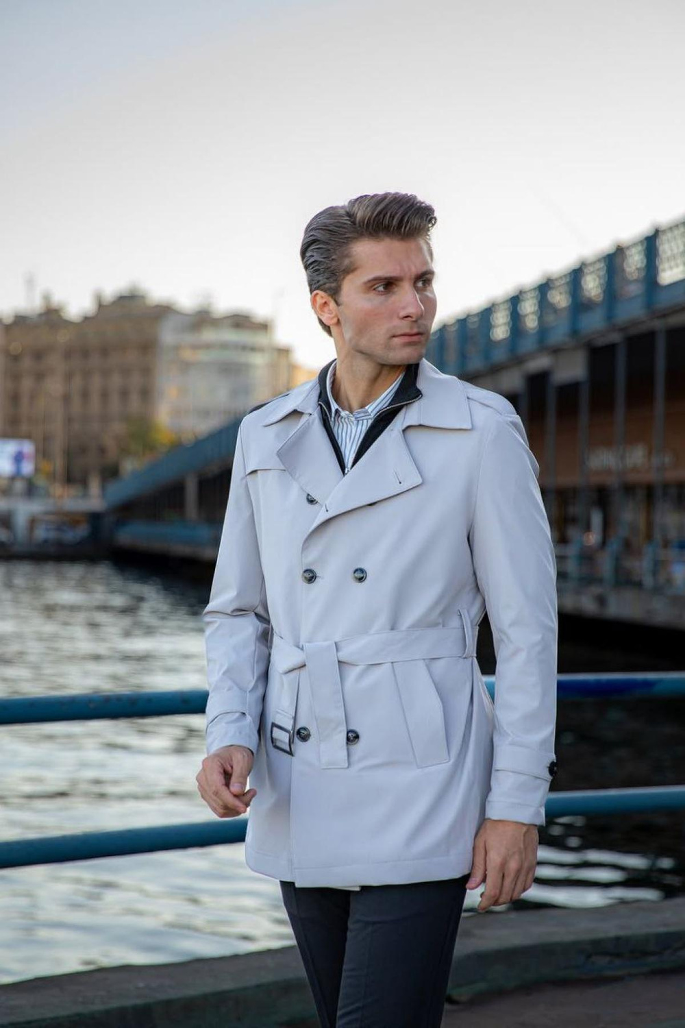Wholesale Men Light Gray Trench Coat