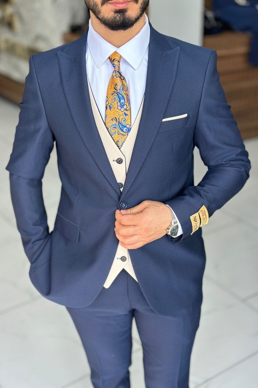 Wholesale Men Midnight Blue Three-Piece Suit 1744W26-009