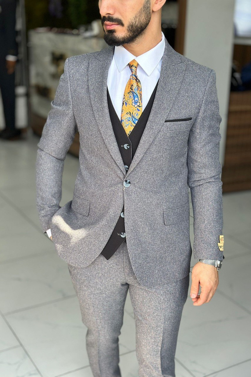 Wholesale Men Smoke Gray Three-Piece Suit 1744W26-009