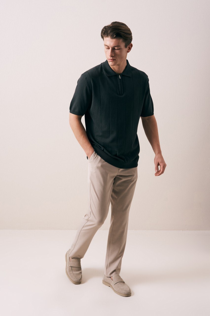 Wholesale Mens Anthracite Knit Polo T-Shirt