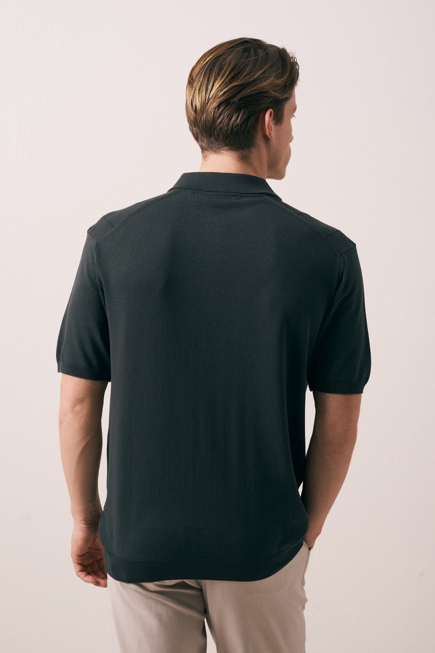 Wholesale Mens Anthracite Knit Polo T-Shirt
