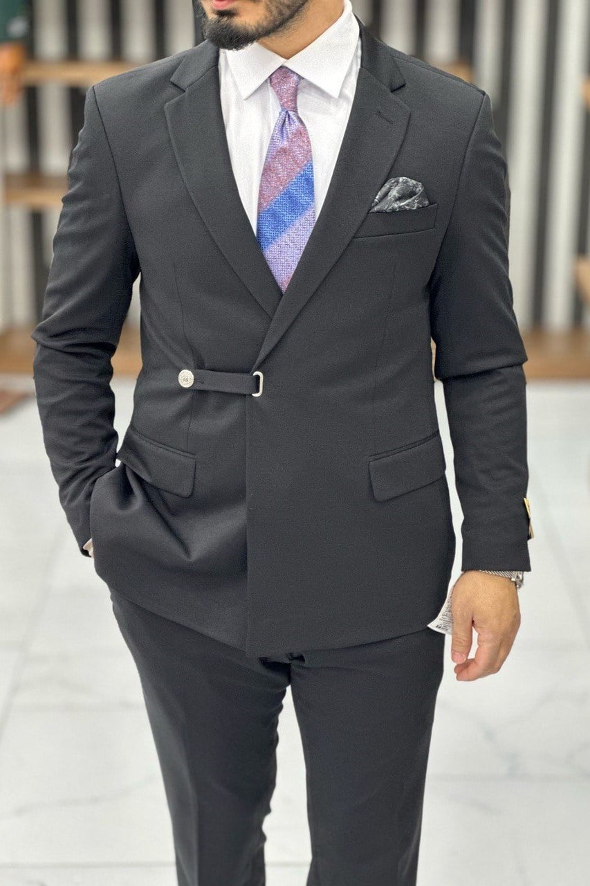 Wholesale Men's Anthracite Plus Size Two-Piece Suit 1744W26-043