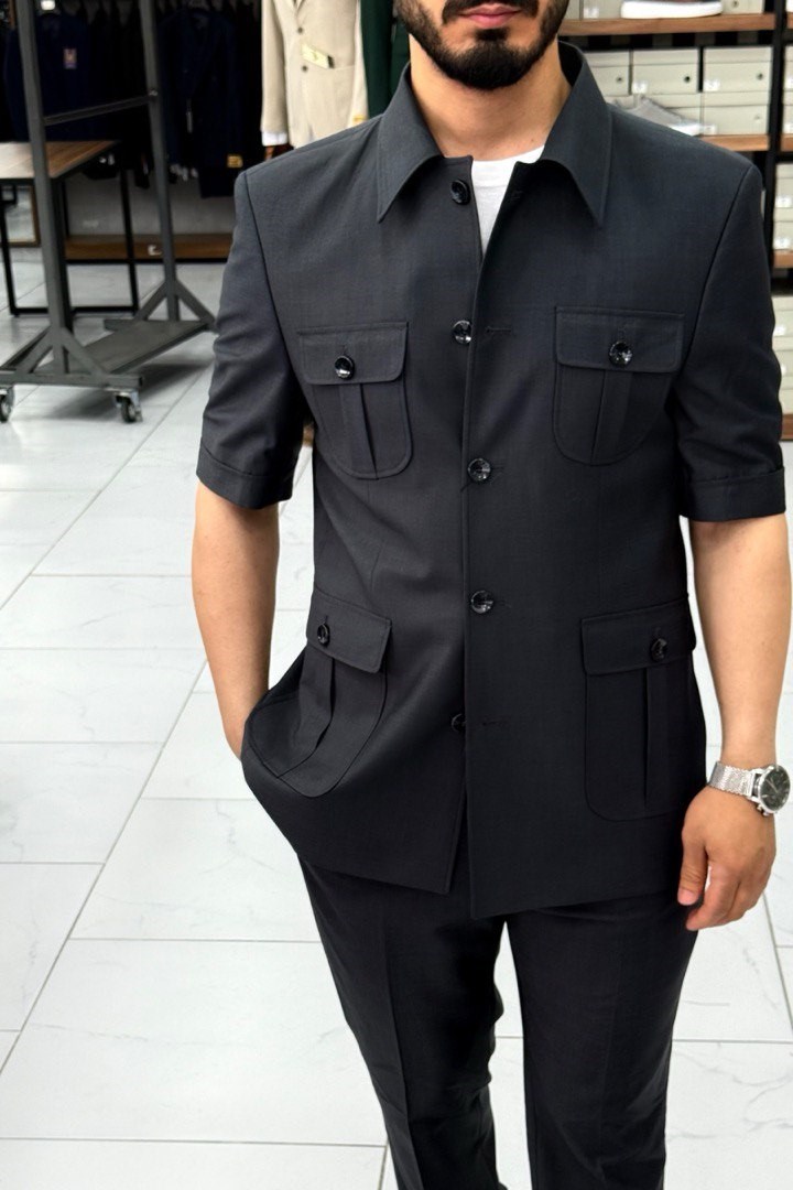 Wholesale Men's Anthracite Plus Size Two-Piece Suit 1744W26-045