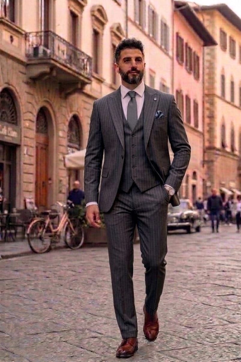 Wholesale Men's Anthracite Three-Piece Suit 1701W26-104