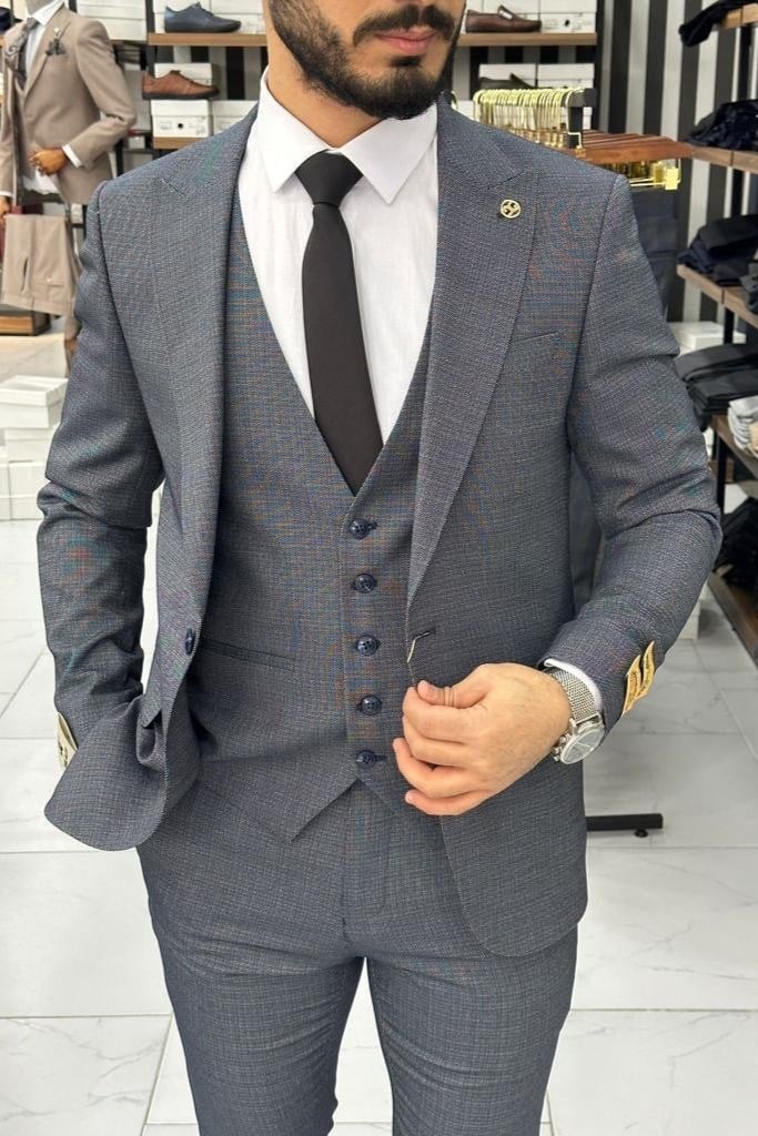 Wholesale Men's Anthracite Three-Piece Suit 1744W26-047