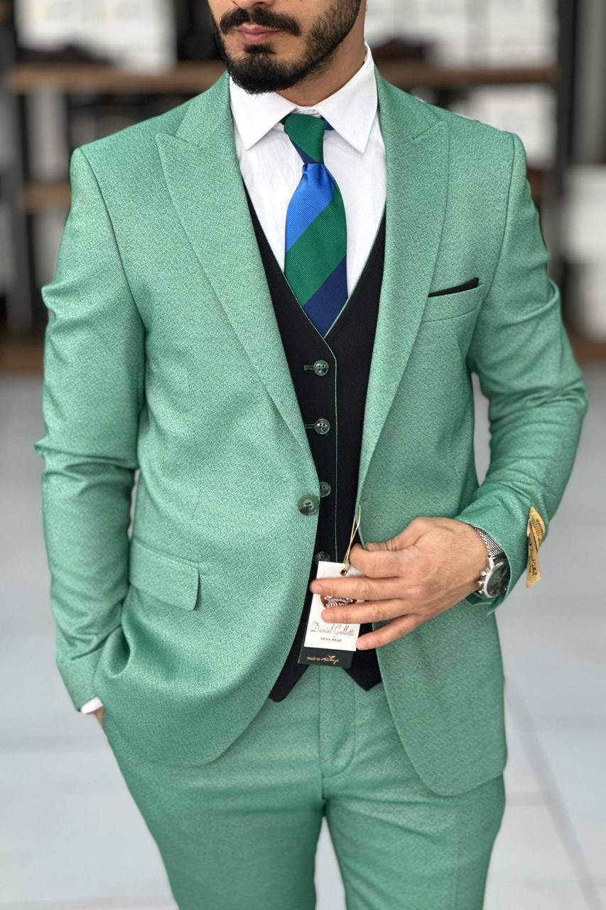 Wholesale Men's Aqua Green Plus Size Three-Piece Suit 1744W26-037