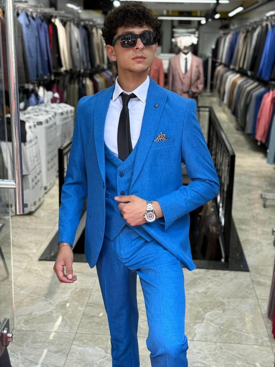 Wholesale Men's Azure Blue Three-Piece Suit 1701W26-059
