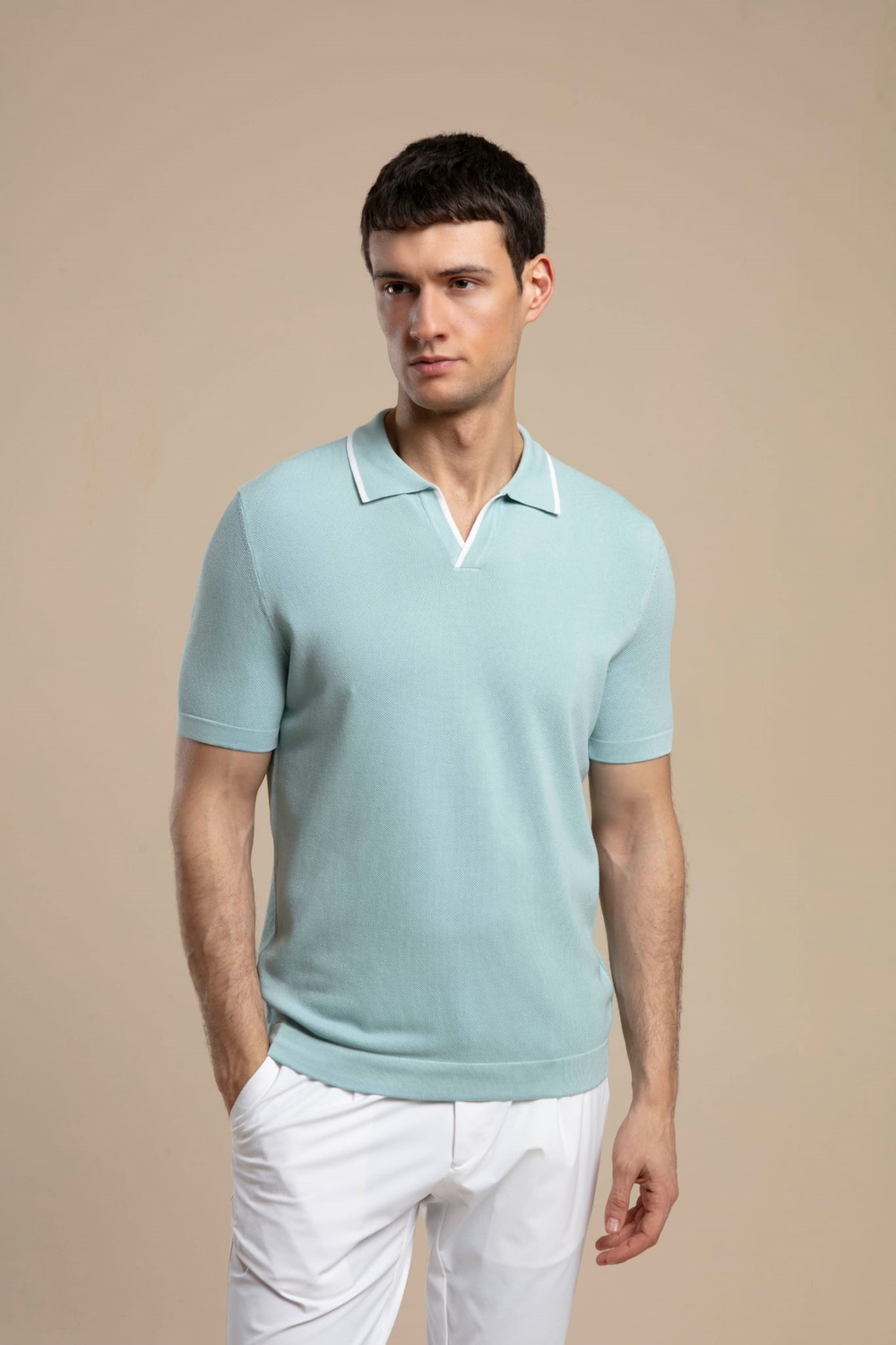 Wholesale Mens Baby Blue Knit Polo T-Shirt