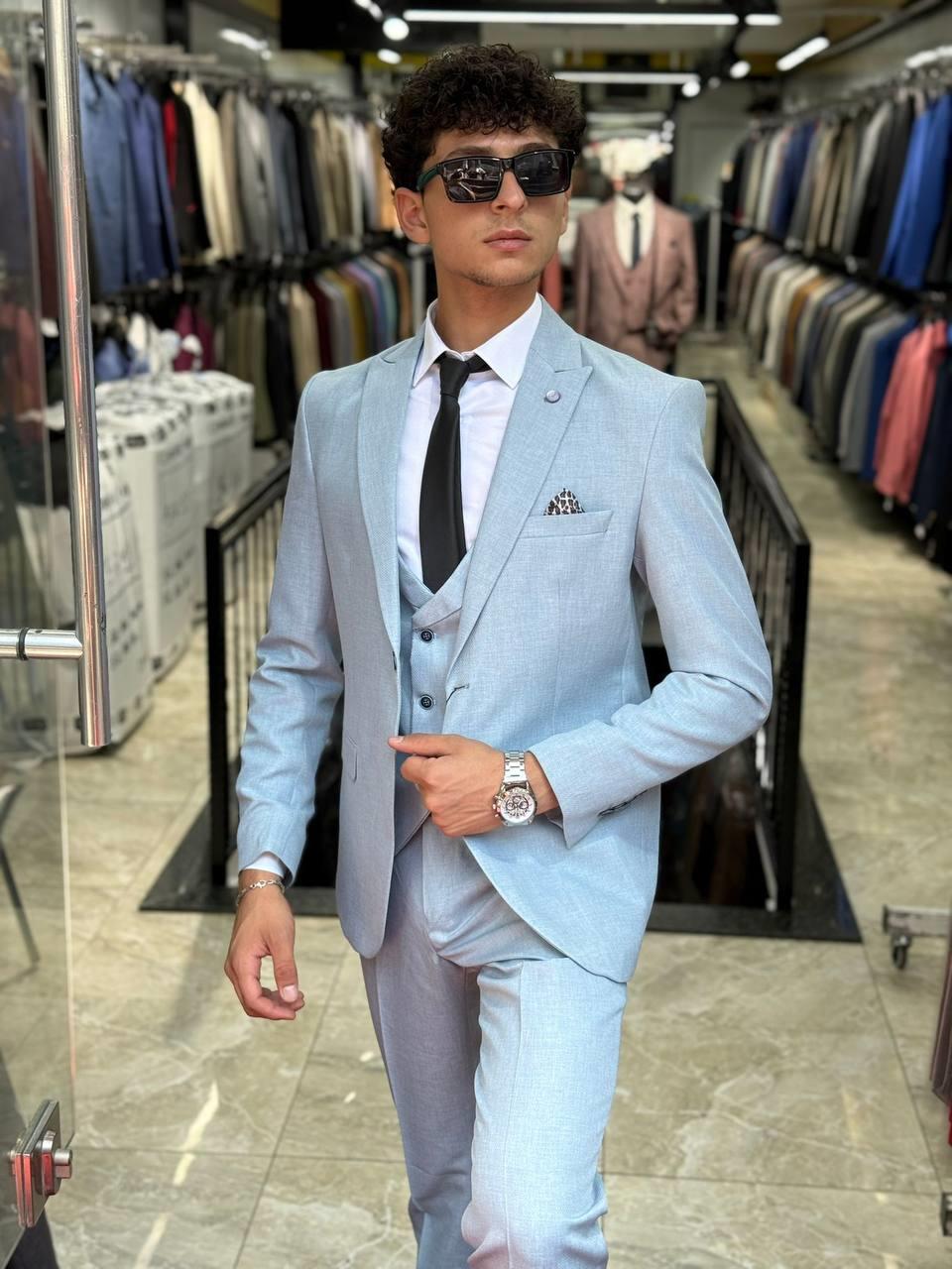 Wholesale Men's Baby Blue Three-Piece Suit 1701W26-059