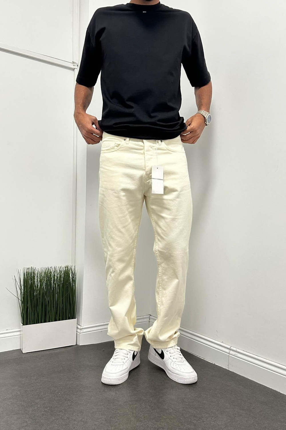 Wholesale Men's Beige Baggy Jeans 1504W26-PNT2271