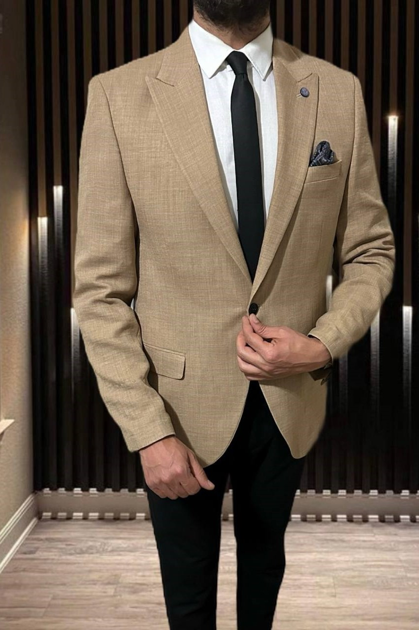 Wholesale Men's Beige Blazer Jacket 1701W26-080
