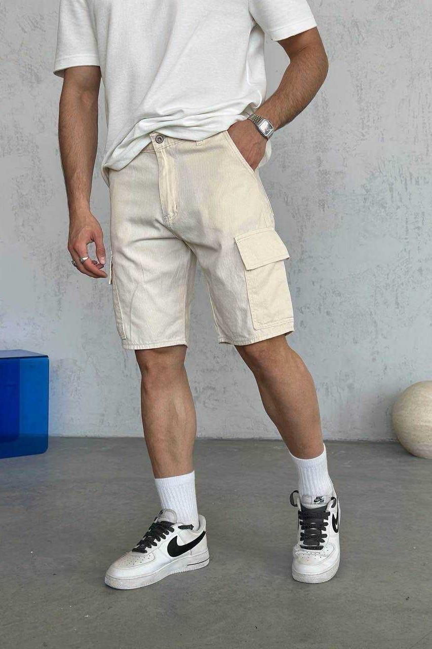 Wholesale Men's Beige Denim Shorts 1504W26-SRT2661