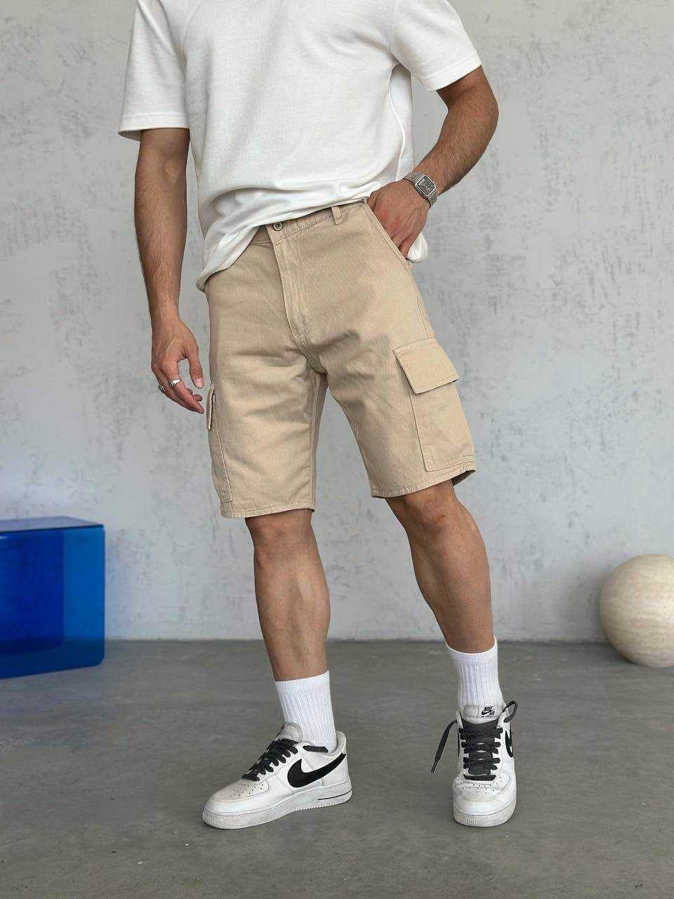 Wholesale Men's Beige Denim Shorts 1504W26-SRT2662