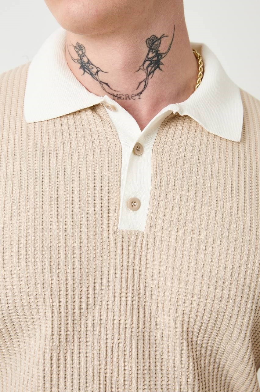 Wholesale Mens Beige Knit Polo Shirt