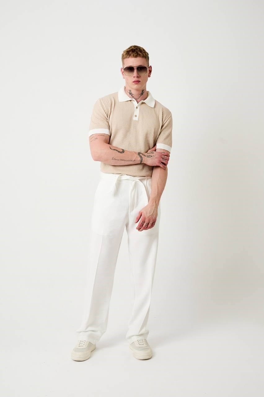 Wholesale Mens Beige Knit Polo Shirt