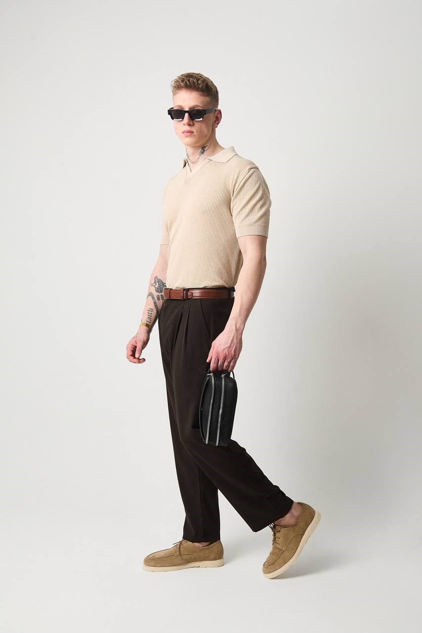 Wholesale Mens Beige Knit Polo T-Shirt