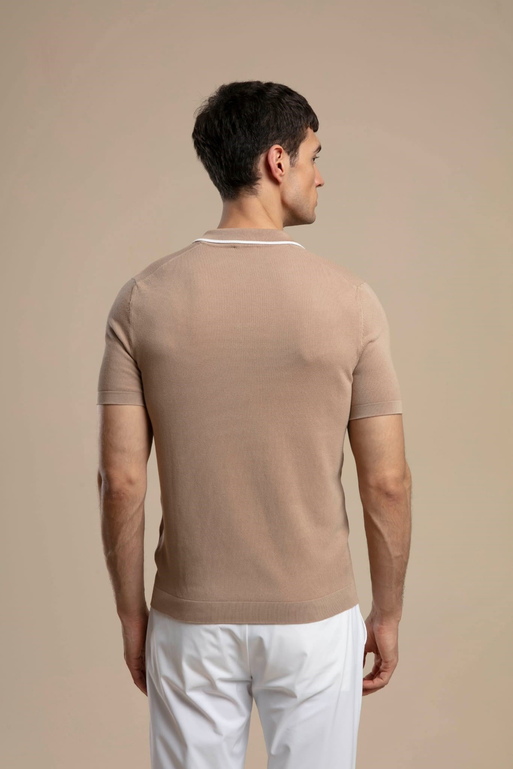 Wholesale Mens Beige Knit Polo T-Shirt