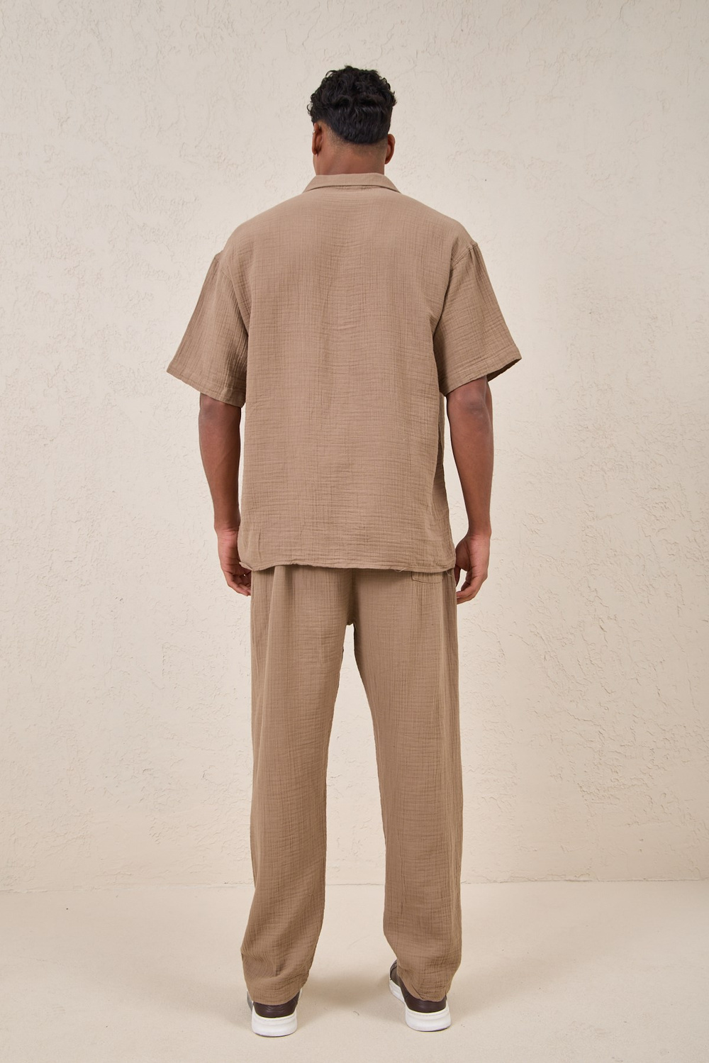 Wholesale Mens Beige Muslin Baggy Sweatpants