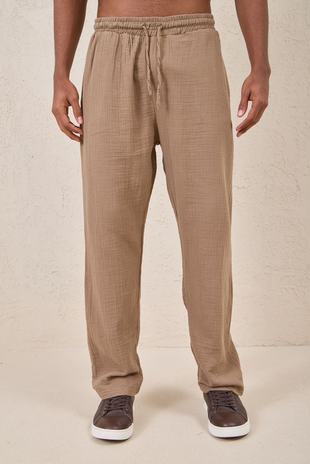 Wholesale Mens Beige Muslin Baggy Sweatpants