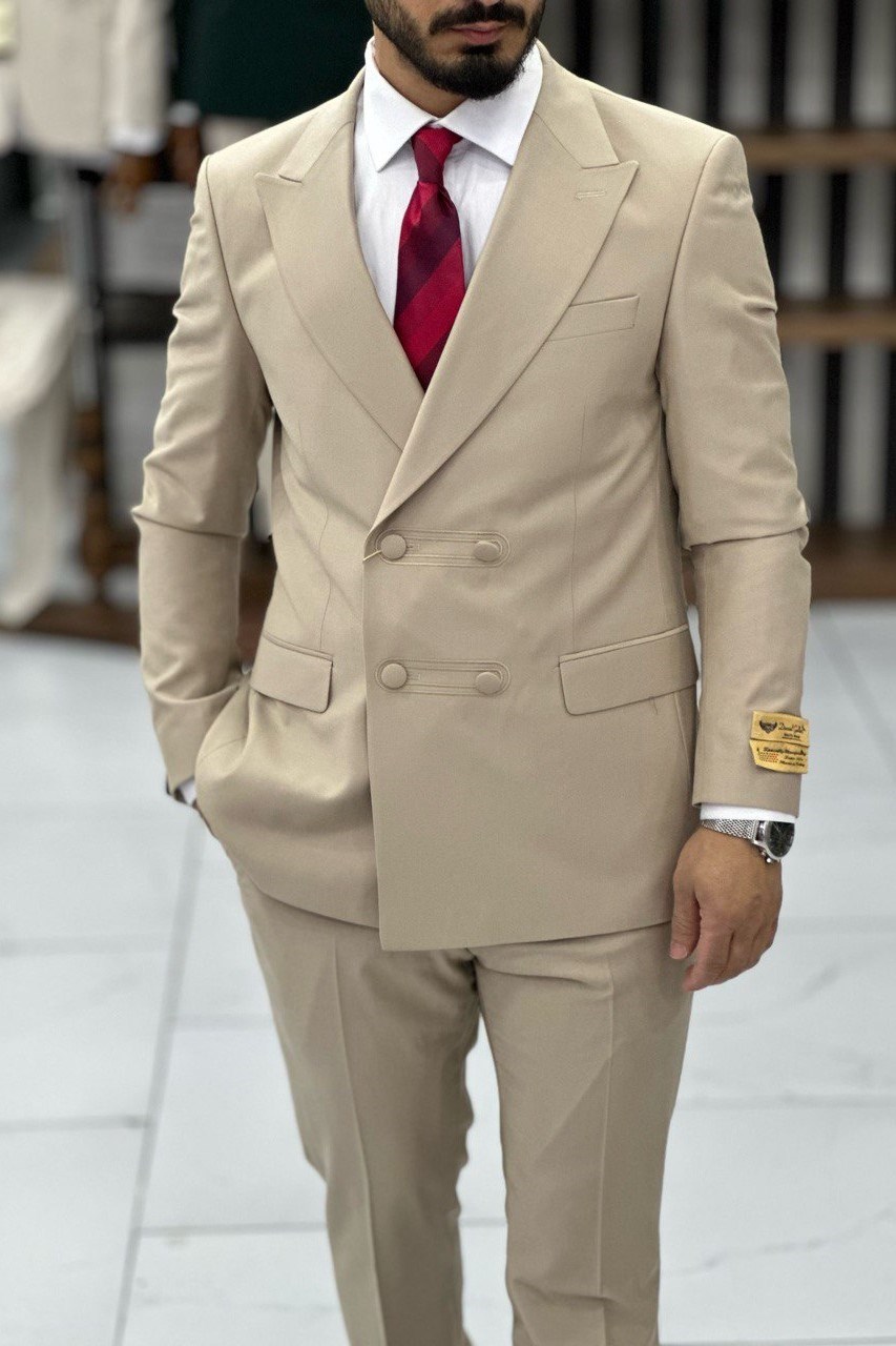 Wholesale Men's Beige Plus Size Two-Piece Suit 1744W26-042