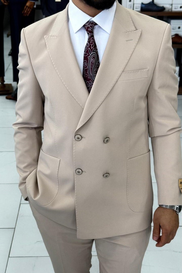 Wholesale Men's Beige Plus Size Two-Piece Suit 1744W26-016