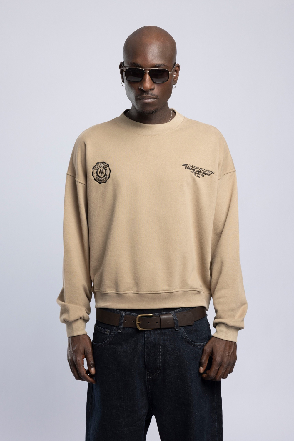Wholesale Mens Beige Printed Sweatshirt 