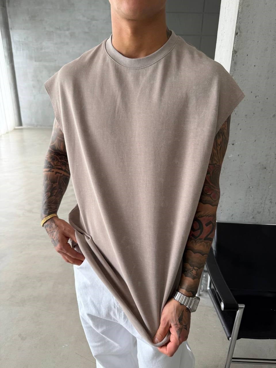 Wholesale Men's Beige T-Shirt  1605W26-E06