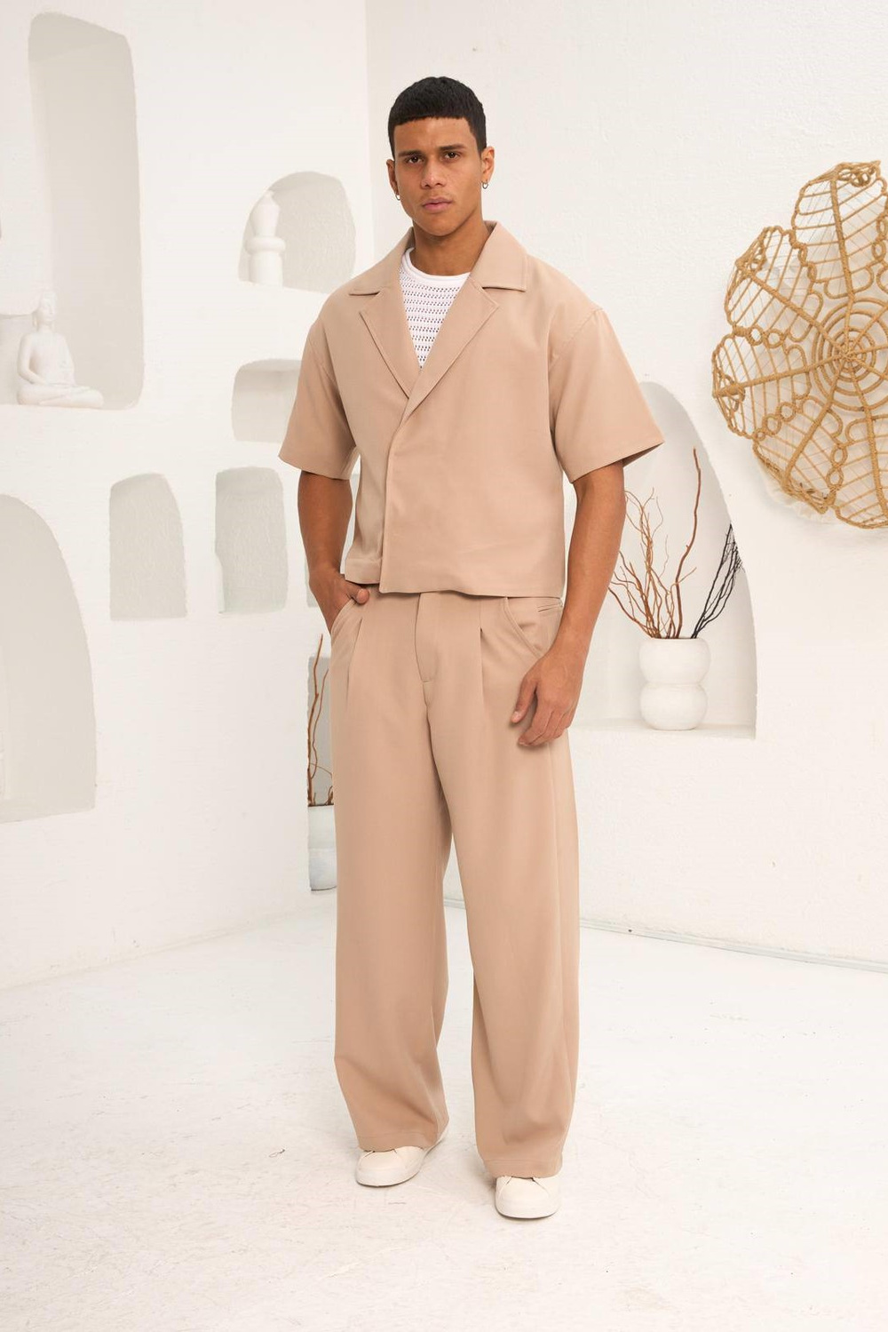 Wholesale Mens Beige T-Shirt and Pants Set