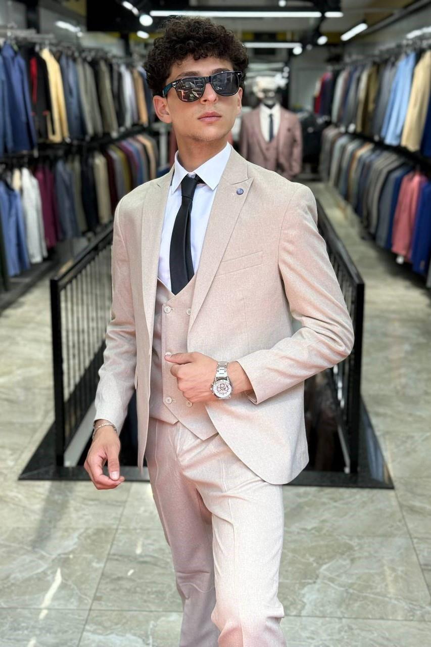 Wholesale Men's Beige Three-Piece Suit 1701W26-062