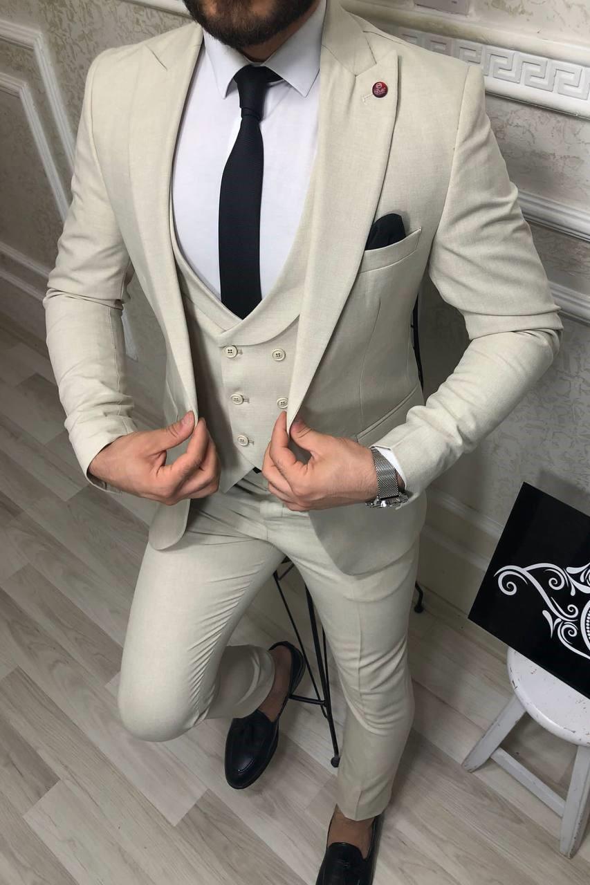 Wholesale Men's Beige Three-Piece Suit 1701W26-064