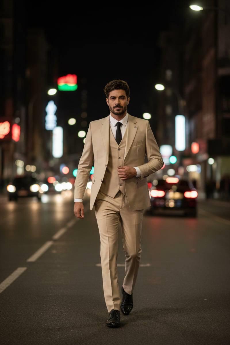 Wholesale Men's Beige Three-Piece Suit 1701W26-023