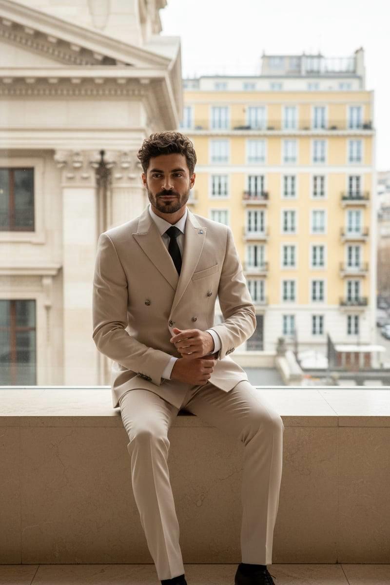 Wholesale Men's Beige Two-Piece Suit 1701W26-022