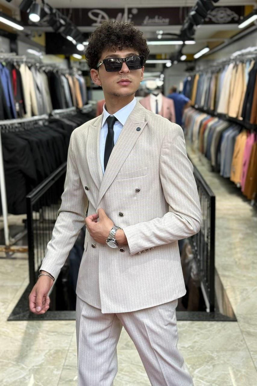 Wholesale Men's Beige Two-Piece Suit 1701W26-057-1