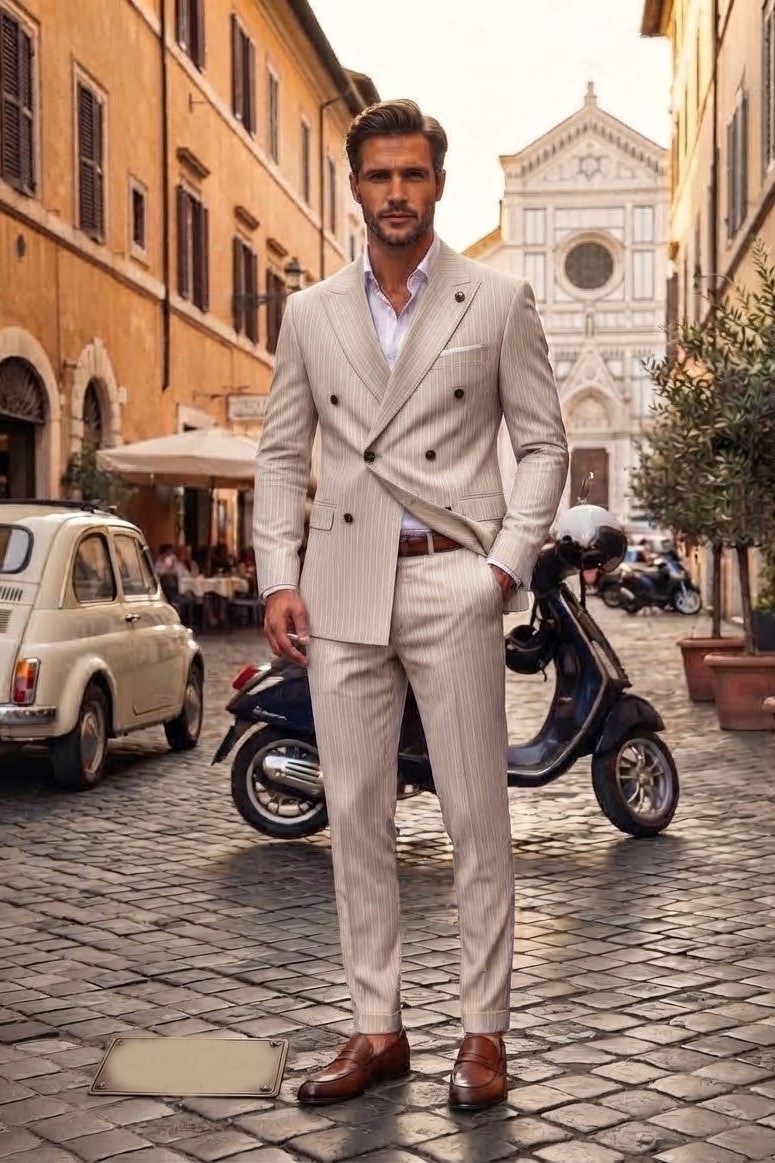 Wholesale Men's Beige Two-Piece Suit 1701-138
