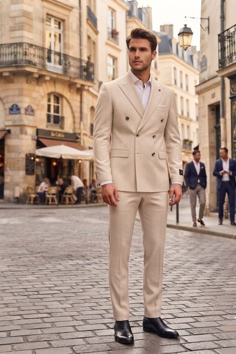 Wholesale Men's Beige Two-Piece Suit 1701-132