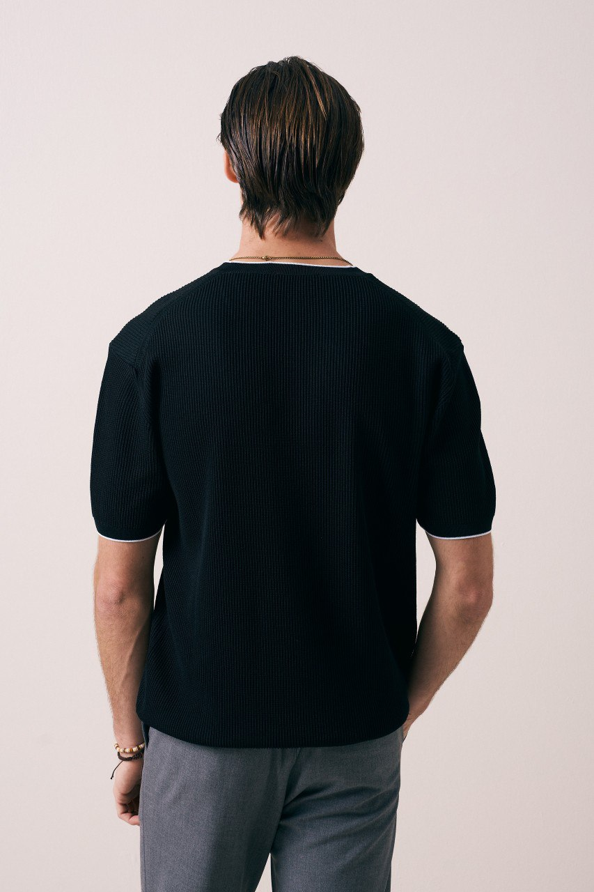 Wholesale Mens Black Knit Crew-Neck T-Shirt