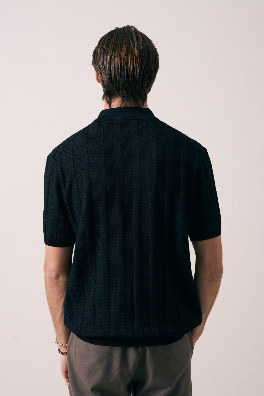 Wholesale Mens Black Knit Crew-Neck T-Shirt