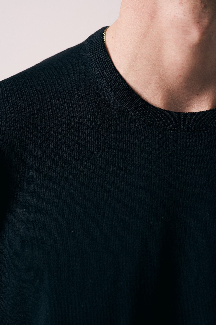 Wholesale Mens Black Knit Crew-Neck T-Shirt