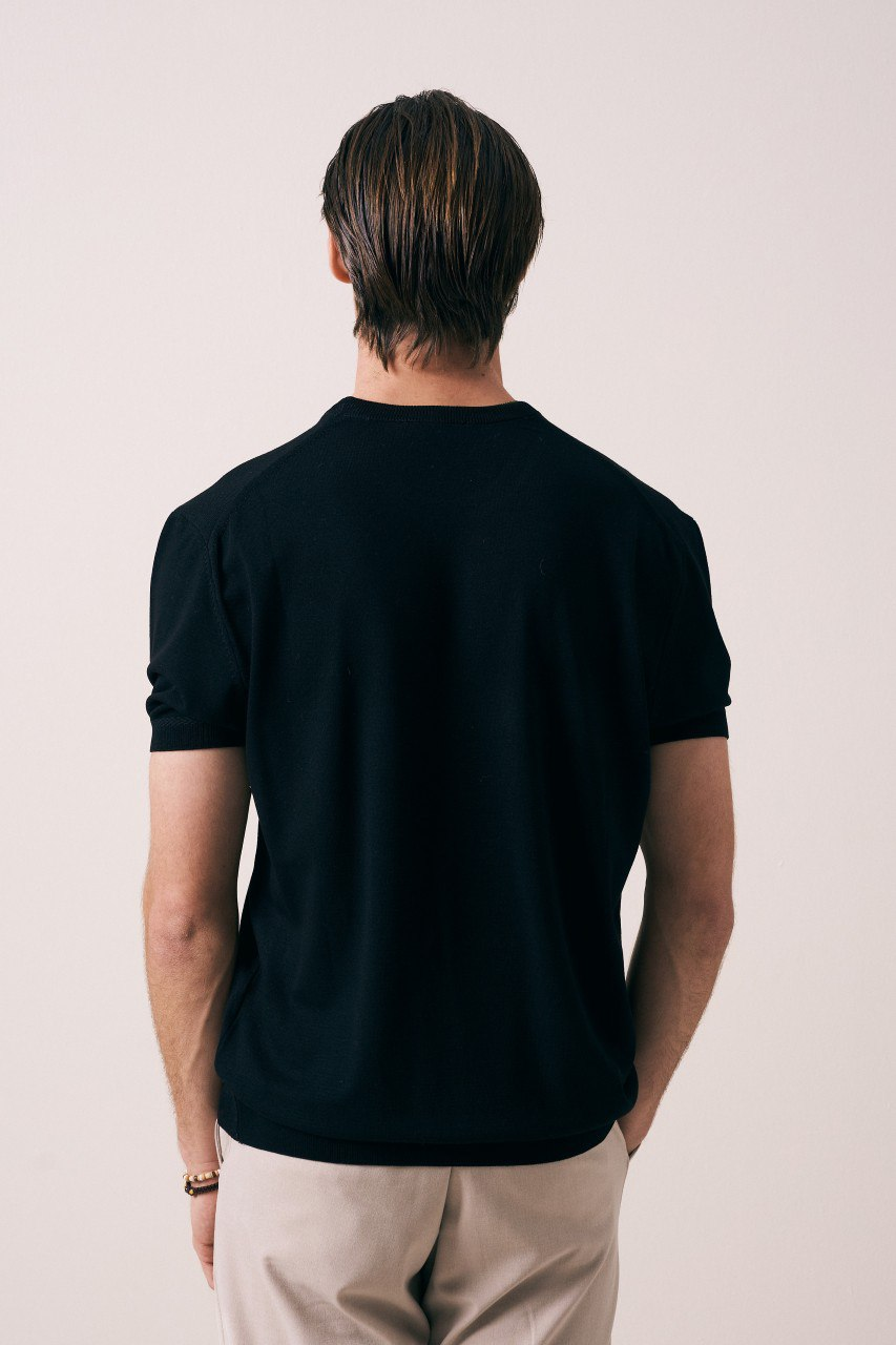 Wholesale Mens Black Knit Crew-Neck T-Shirt
