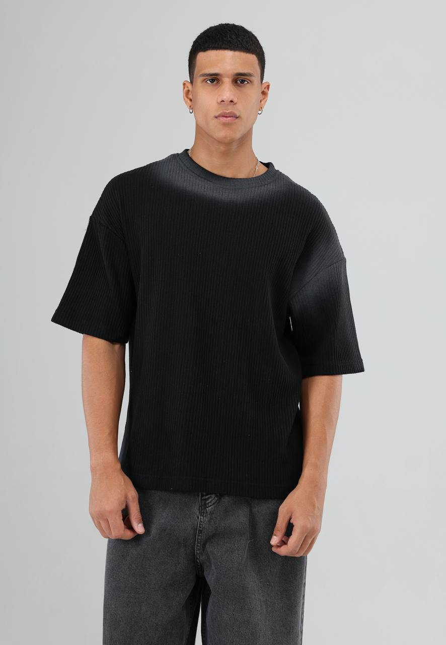 Wholesale Mens Black Knit Crew-Neck T-Shirt