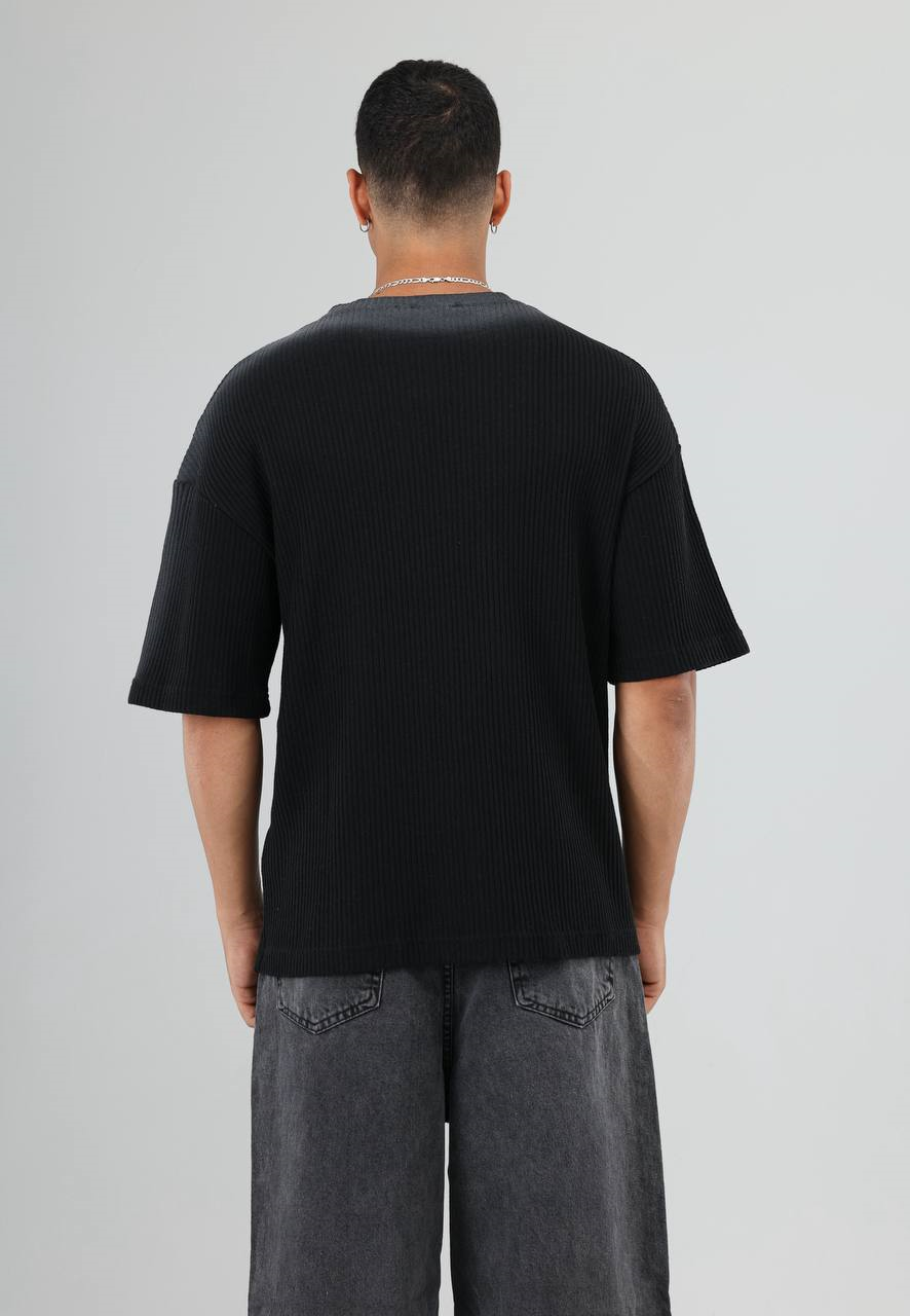 Wholesale Mens Black Knit Crew-Neck T-Shirt