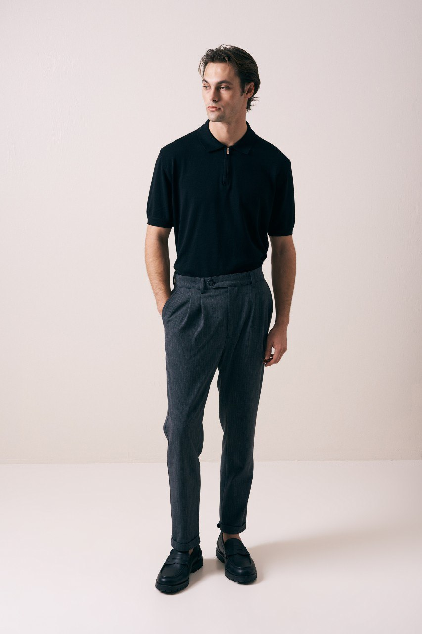 Wholesale Mens Black Knit Polo Shirt