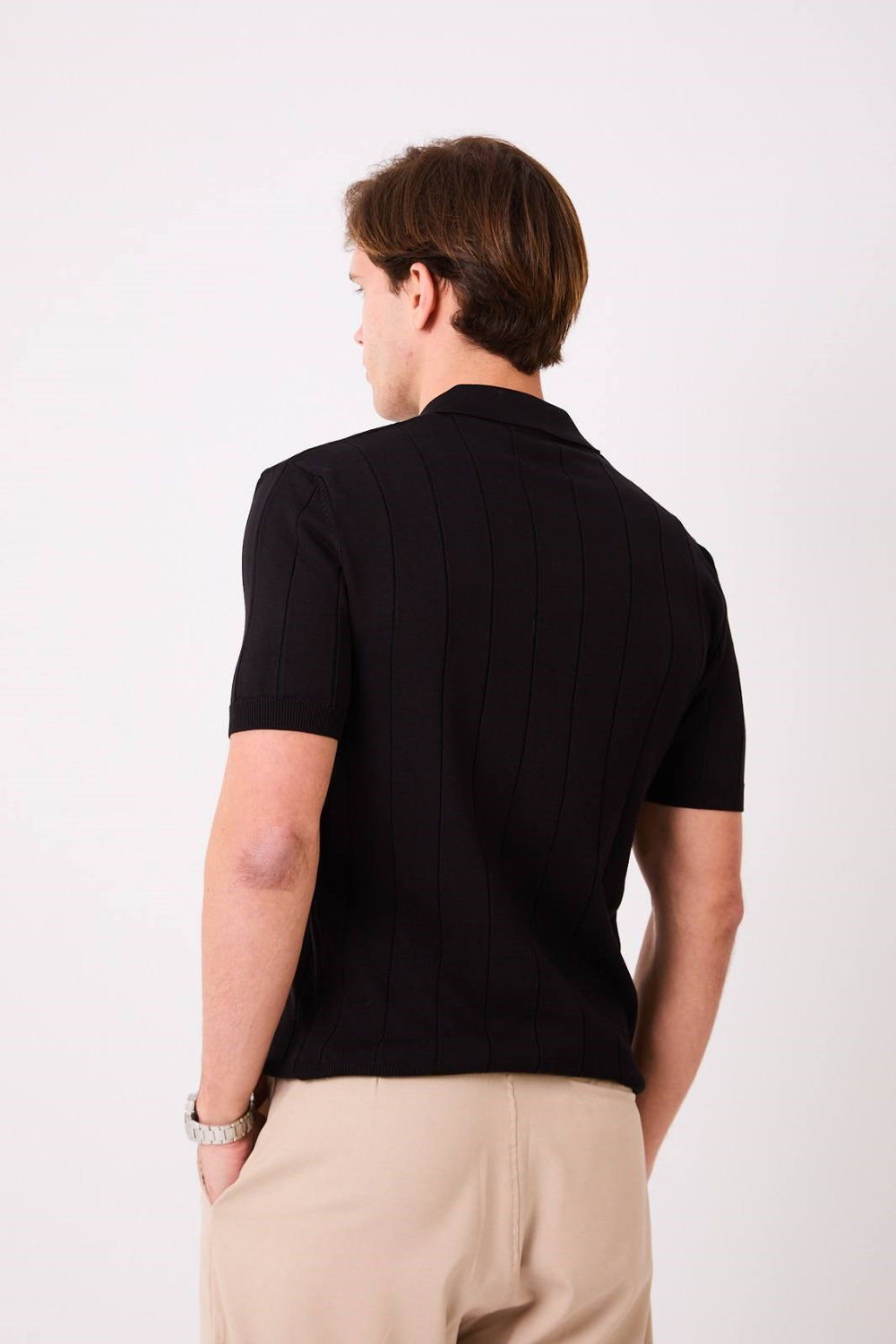 Wholesale Mens Black Knit Polo T-Shirt