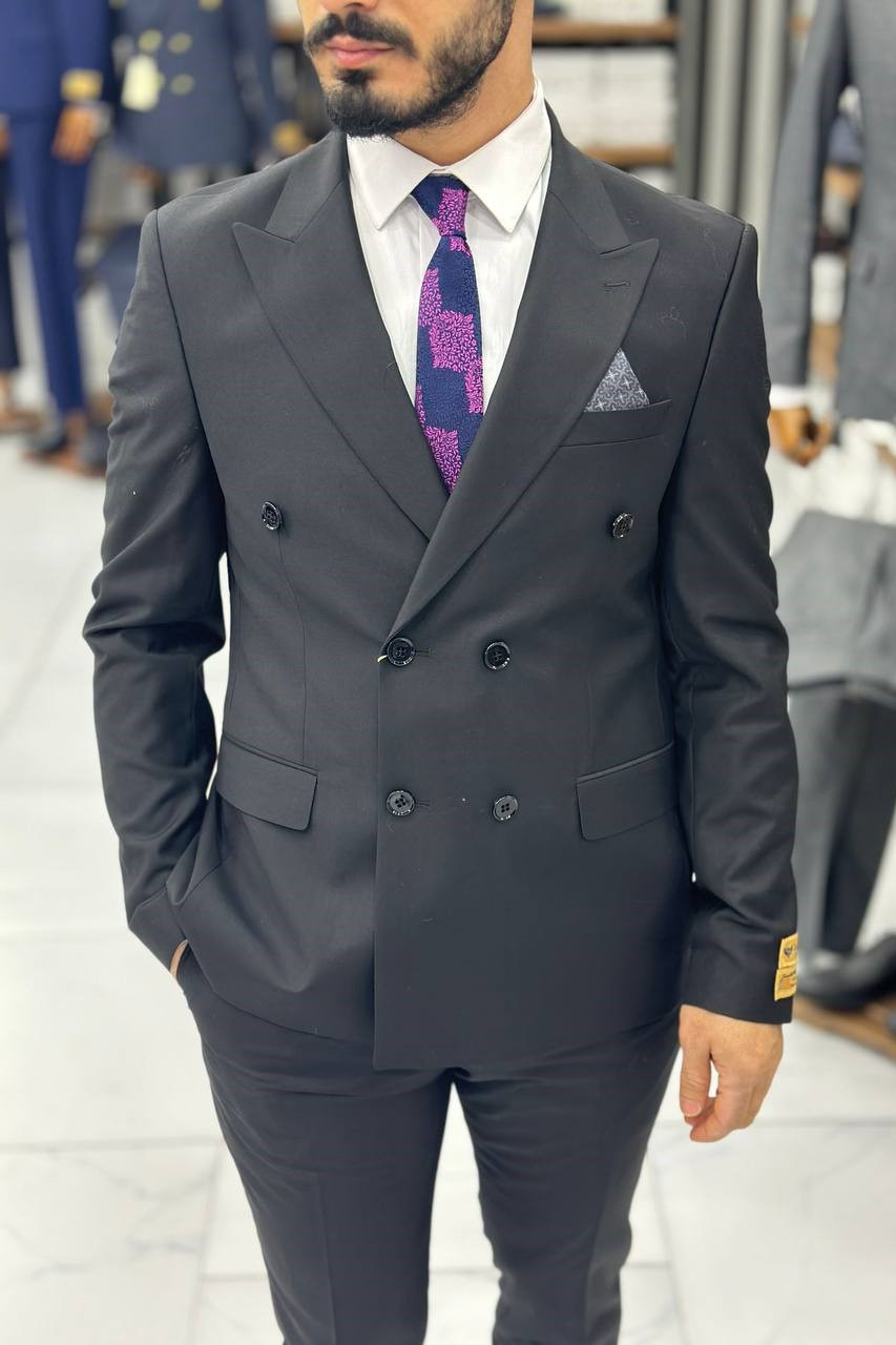 Wholesale Men's Black Plus Size Two-Piece Suit 1744W26-025